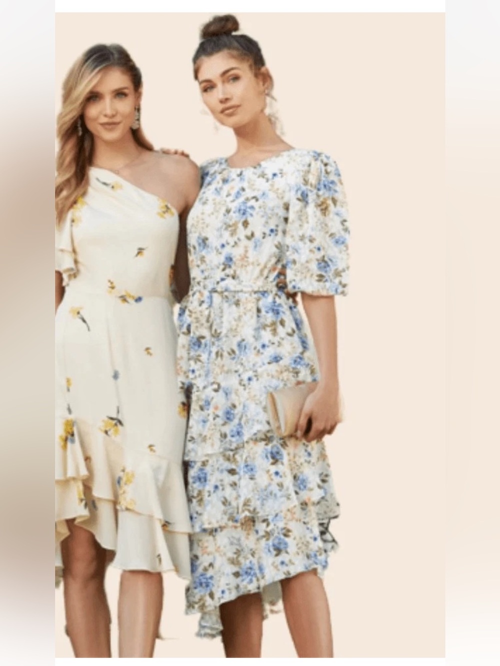 Sugarlips Cream One-Shoulder Floral Midi Dress with Yellow Accents